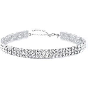 Women's 3 Row Rhinestone Choker Cubic Zirconia Necklace Gift For Ladies